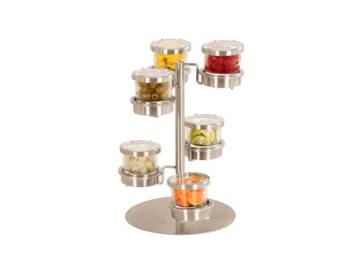 Stainless Steel 6 Tier Revolving Chilled Mixology Display - 16oz Jars With Hinged Lid